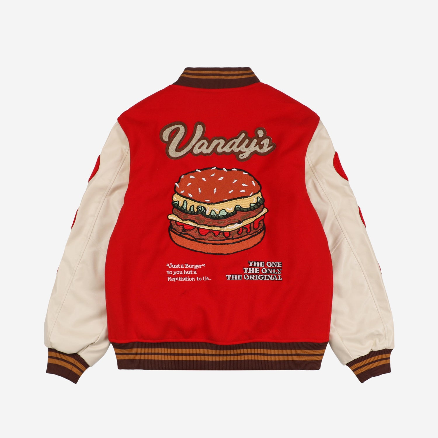 Vandy The Pink Red Burger Varsity Jacket