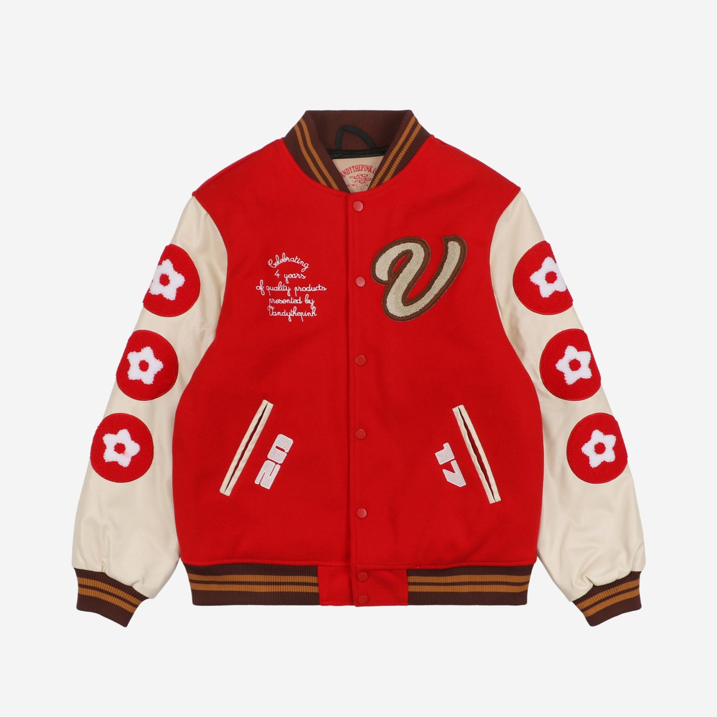 Vandy The Pink Red Burger Varsity Jacket