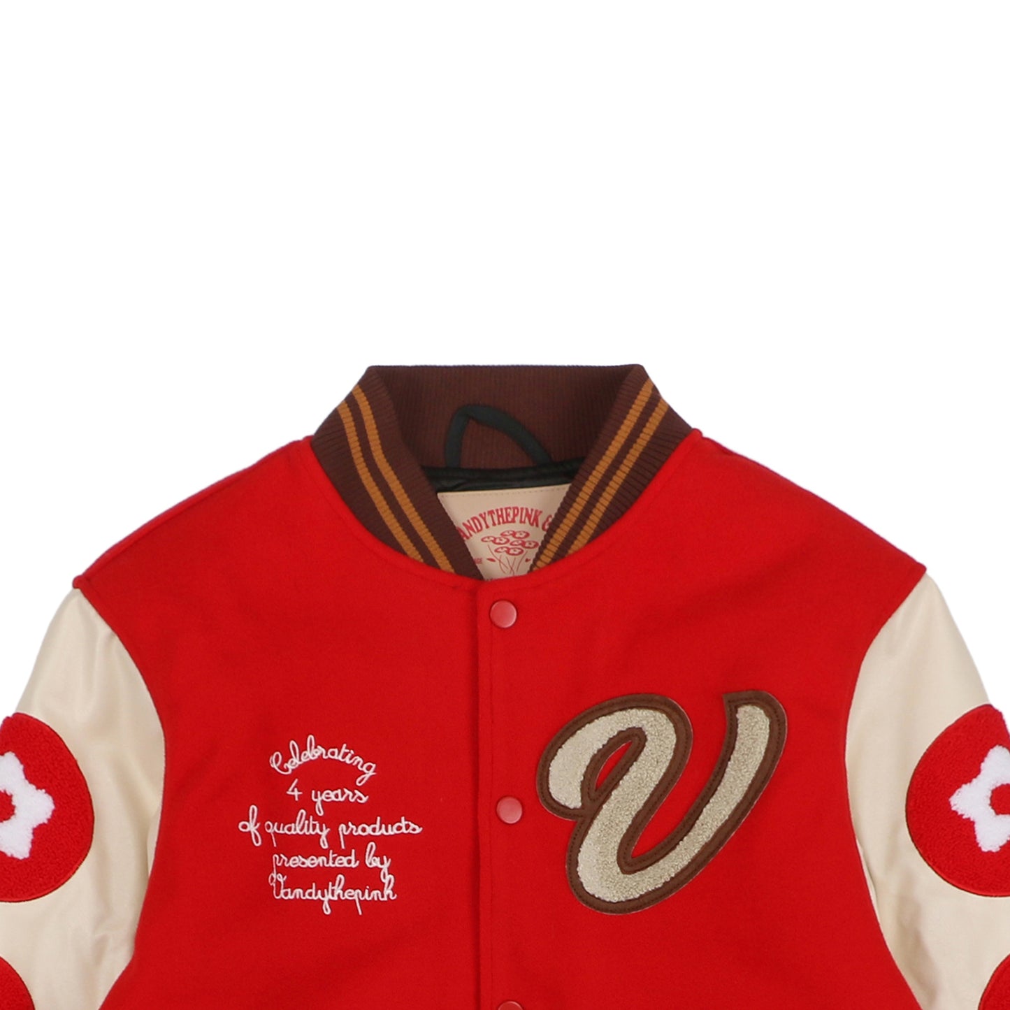 Vandy The Pink Red Burger Varsity Jacket