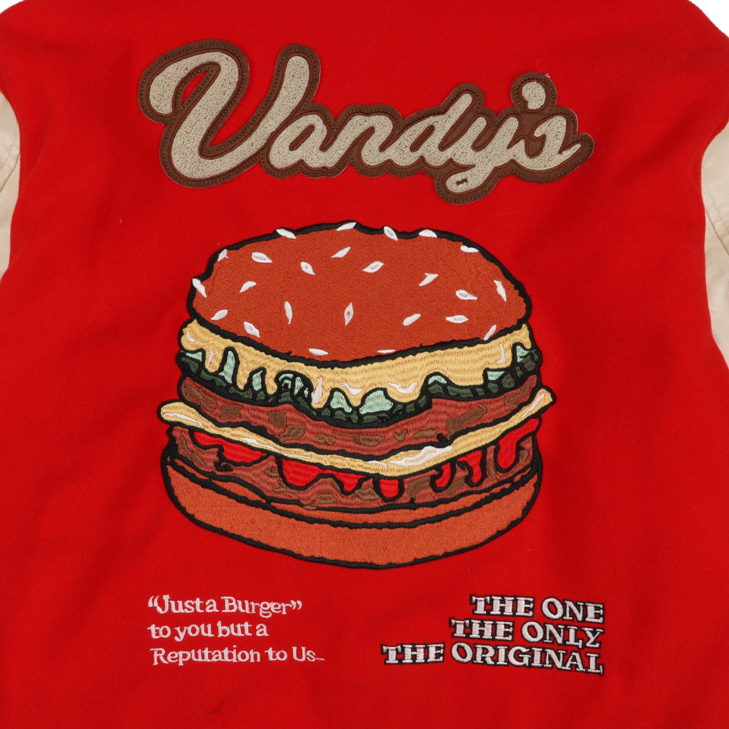 Vandy The Pink Red Burger Varsity Jacket