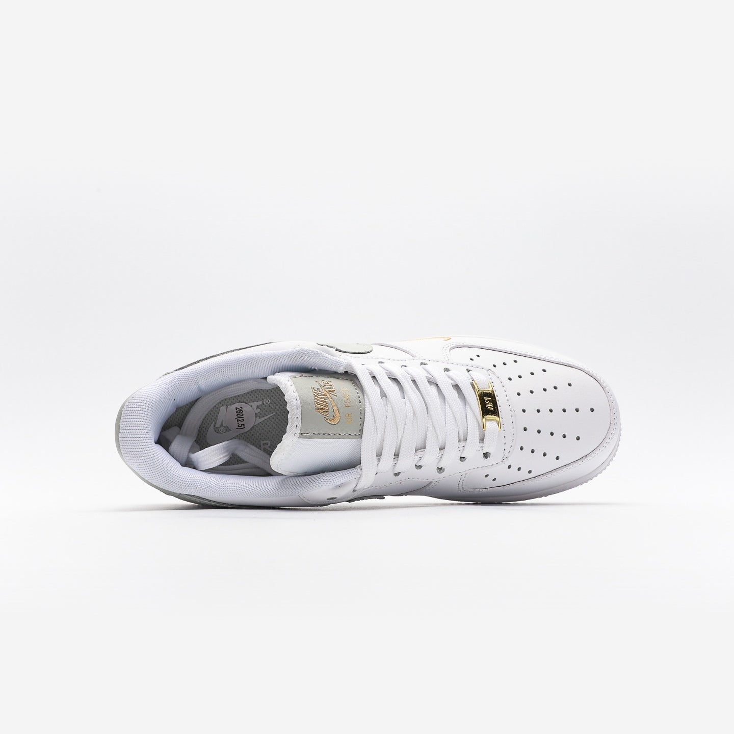 Nike air force 1 grey best sale and gold